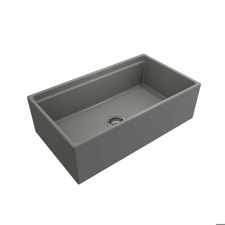 BOCCHI Contempo Workstation Apron Front Fireclay 33 in. Single Bowl Kitchen Sink in Matte Gray 1504-006-0120